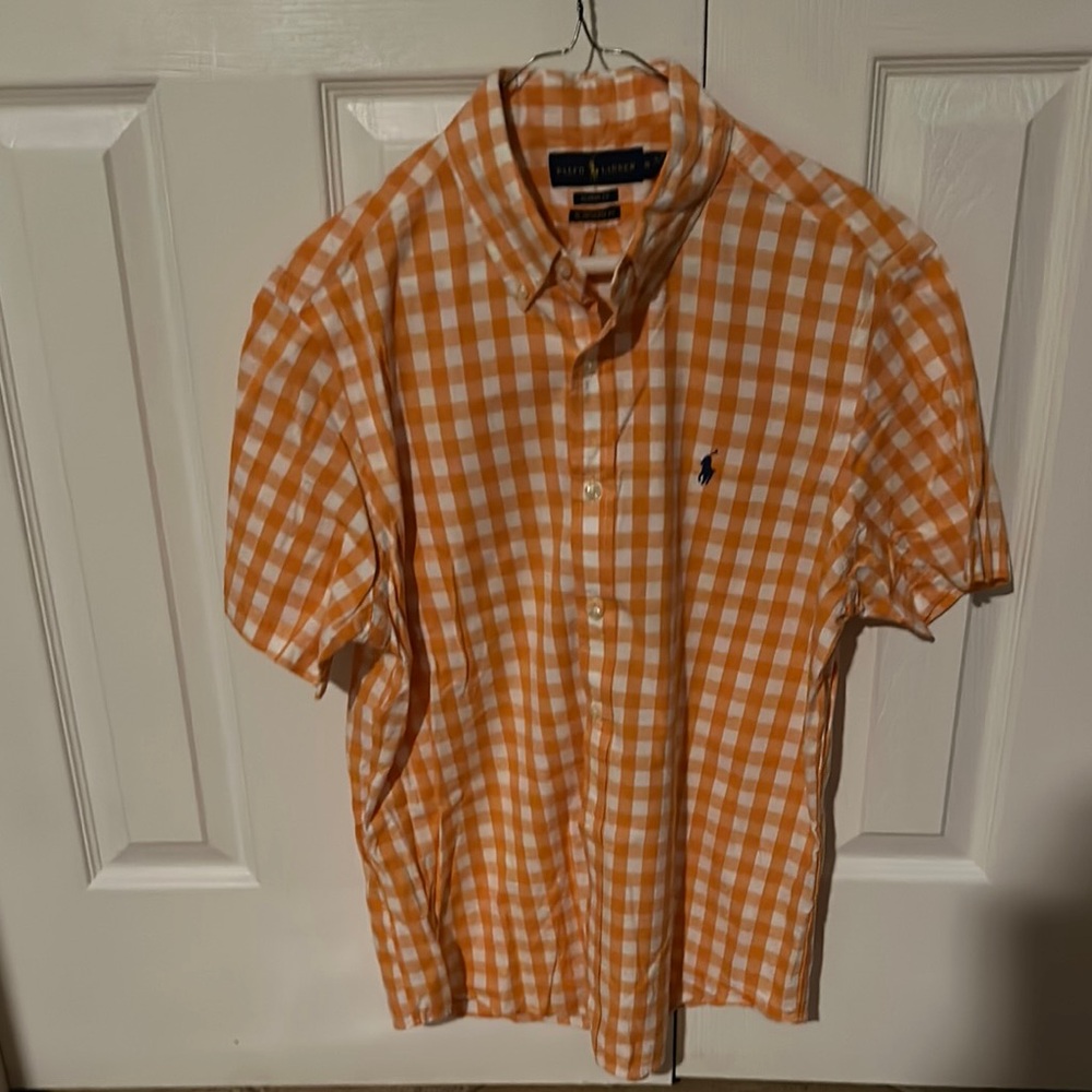 Ralph Lauren Orange Checkered Men's Shirt M Untucked fit LIKE NEW